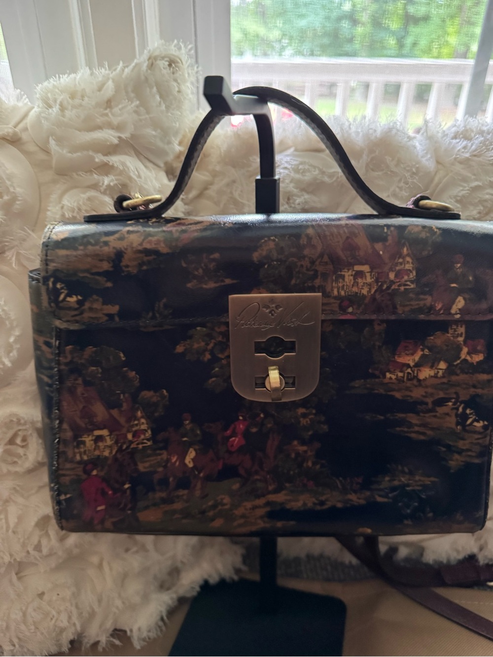 Collectible Patricia Nash Florence Leather Satchel Crossbody Scenic Equestrian - Picture 4 of 14